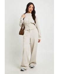 Boohoo - Cinched Waist Button Through Sweatshirt Tracksuit - Lyst