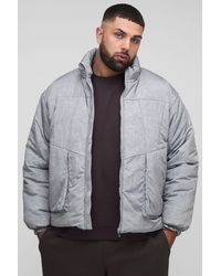 BoohooMAN - Plus Oversized Fit Washed Nylon Padded Funnel Neck Puffer Jacket - Lyst