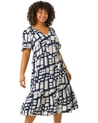 Roman - Curve Print Tiered V-Neck Dress - Lyst