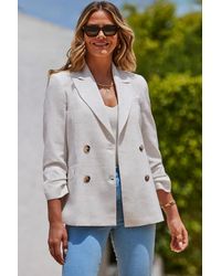 Sosandar - Ivory Cotton Mix Double Breasted Blazer - Lyst