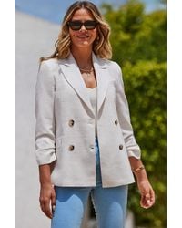 Sosandar - Ivory Cotton Mix Double Breasted Blazer - Lyst