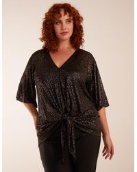 Blue Vanilla - Curve Leopard V Neck Tie Front Top - Lyst