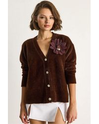 Bianco Lucci - Embroidered V-Neck Button-Up Cardigan - Lyst