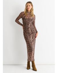Gini London - Braunes Netz-Maxikleid Aus Jersey Mit Tiermuster - Lyst