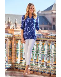 Sosandar - Cobalt & Spot Print Tie Neck Blouse Viscose - Lyst