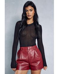 MissPap - Leather Look Pleated Shorts - Lyst