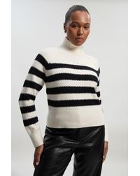 Karen Millen - Plus Size Stripe Zip Through Funnel Neck Knit Jumper - Lyst