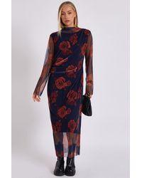 Gini London - Print Mesh Midi Dress - Lyst