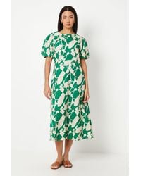 PRINCIPLES - Linen Blend Abstract Puff Sleeve Midi Dress - Lyst