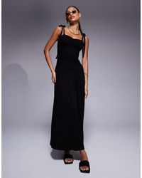 ASOS - Crinkle Shirred Bodice Tie Cami Strap Midi Sundress - Lyst