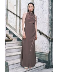 Karen Millen - Satin Viscose Drape Cowl Neck Maxi Dress - Lyst