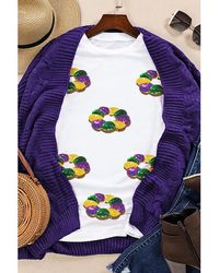 Azura Exchange - Sequined Mardi Gras Pattern Crew Neck Short Sleeve Top - Lyst