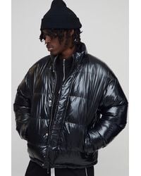 BoohooMAN - Regular Fit Reversible Mix Fabric Panelled Funnel Neck Puffer Jacket - Lyst
