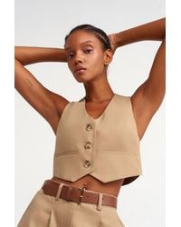Dilvin - Cotton Poplin V-Neck Crop Blouse - Lyst