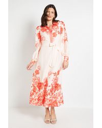 Wallis - Floral Belted Midi Shirt Dress - Lyst