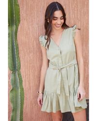 Threadbare - 'Suzy' Linen Blend Frill Sleeve Mini Dress - Lyst