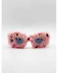 SVNX - Faux Fur Cateye Sunglasses With Multicoloured Gems - Lyst