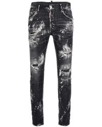 DSquared² - Super Twinky Jean Destroyed Paint Effect Zwarte Jeans - Lyst