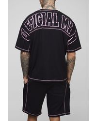 BoohooMAN - Tall Official Contrast Stitch Oversized Boxy T-Shirt & Relaxed Jersey Short Set - Lyst