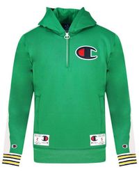 Champion - Half Zip Large Logo Green Hoodie - Lyst