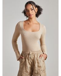 Pink Vanilla - Chunky Rib Long Sleeved Squared Neck Bodysuit - Lyst