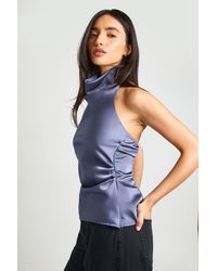 Boohoo - Satin High Cowl Neck Cami Top - Lyst