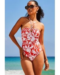 Sosandar - Floral Print Bandeau Halter Neck Swimsuit - Lyst