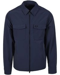 Fred Perry - Zip Through Overshirt Dark Airforce - Lyst
