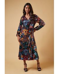 Oasis - Occasion Floral Sequin Wrap Midi Dress - Lyst