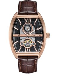 Heritor - Masterson Semi-Skeleton Leather-Band Watch - Lyst