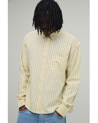 BoohooMAN - Tall Oversized Boxy Curve Hem B Embroidery Stripe Shirt - Lyst