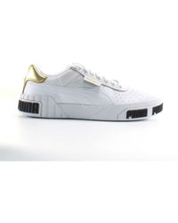 PUMA - Cali Bold White Leather Lace Up Trainers 371207 01 - Lyst