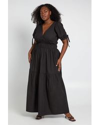 Boohoo - Plus Puff Sleeve V Neck Maxi Dress - Lyst
