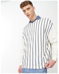 ASOS - Oversized Long Sleeve Polo Shirt With Stripe Print - Lyst