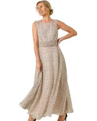 Roman - Petite Spot Print Ruched Waist Midi Dress - Lyst
