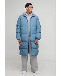 BoohooMAN - Oversized Crinkle Nylon Funnel Neck Longline Puffer Jacket - Lyst