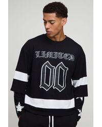 BoohooMAN - Oversized Boxy Varsity Star Print Faux Sleeve T-Shirt - Lyst