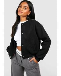 Boohoo - Wool Look Crop Bomber Jacket - Lyst