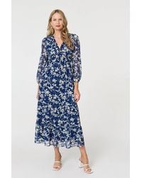 Izabel London - Leaf Print Sheer Layer Empire Maxi Dress - Lyst