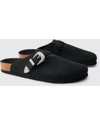 BoohooMAN - Western Buckle Faux Suede Mule - Lyst