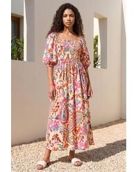 Roman - Petite Paisley Print Shirred Dress - Lyst