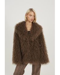 Brave Soul - Shawl Collar Faux Mongolian Fur Jacket - Lyst