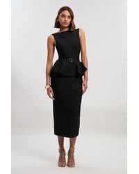Karen Millen - Figure Form Bandage Peplum Belted Pencil Knit Midi Dress - Lyst