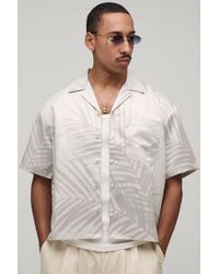 BoohooMAN - Oversized Short Sleeve Tonal Palm Print Satin Shirt - Lyst