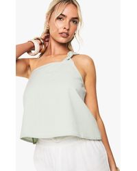 Boohoo - Linen Ruched One Shoulder Cami Top - Lyst