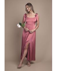 Oasis - Satin Tie Shoulder Midi Bridesmaid Dress - Lyst