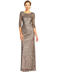 Adrianna Papell - 3/4 Sleeve Beaded Mermaid Gown - Lyst