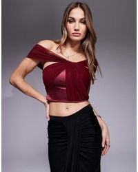 ASOS - One Shoulder Drape Mesh And Satin Mix Top - Lyst
