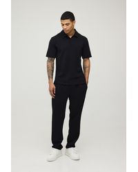 BoohooMAN - Short Sleeve Jersey Herringbone Polo Shirt & Tapered Trouser Set - Lyst