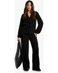 Boohoo - Rib Tie Front Blouse And Trouser Co-Ord - Lyst